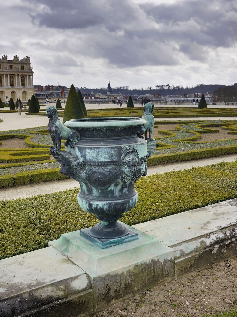 Photograph of the 'Parterre Sud' taken at the Park of the 'Château de Versailles' in France.