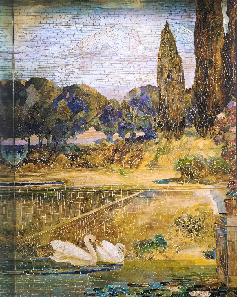 American; Wall mural and fountain; Architecture