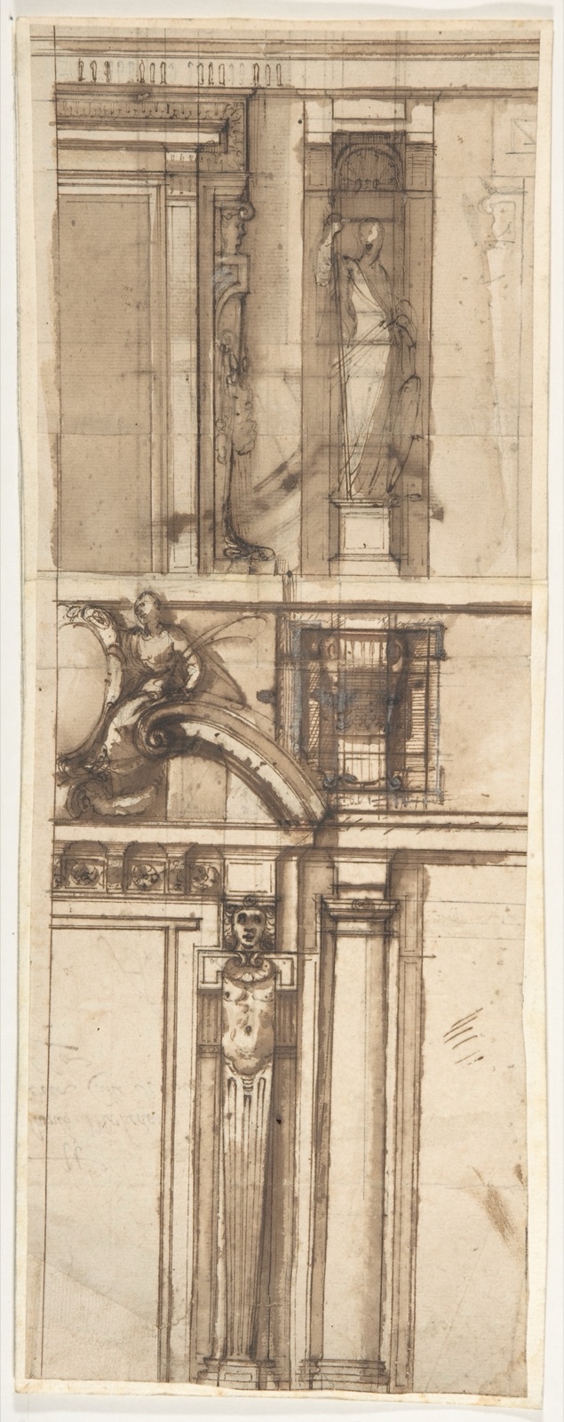 Cigoli's brown-wash architectural study with ornament and a window.