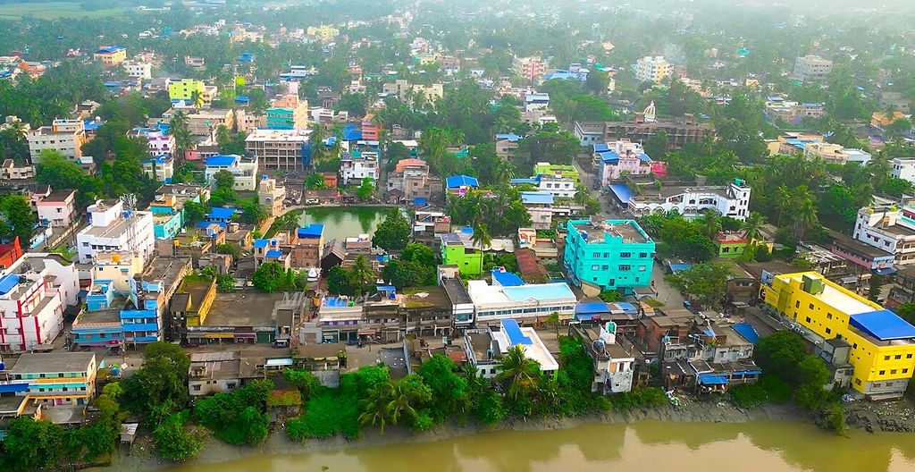 An aerial tableau of Basirhat, West Bengal, intricating the urban morphology of the city.