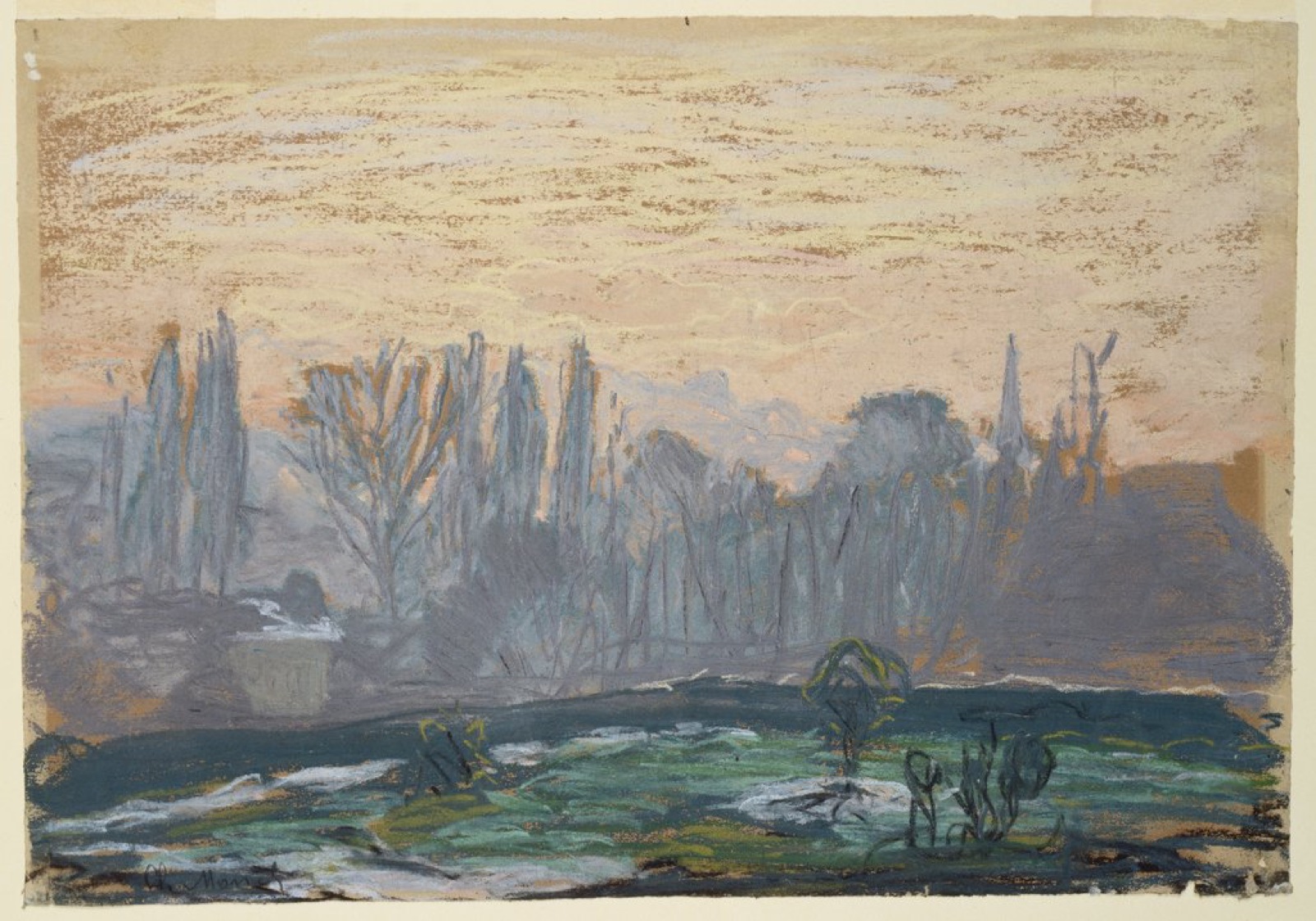 Pastel winter landscape under a softly coloured evening sky