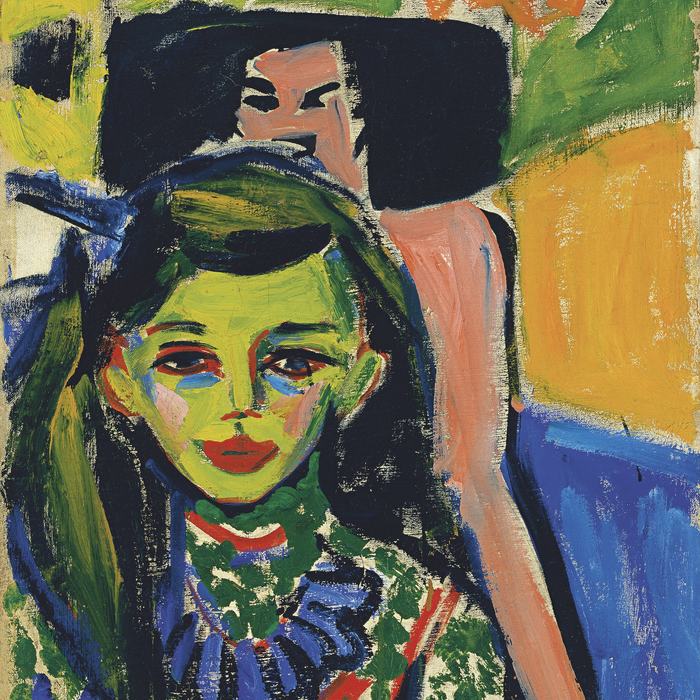 Fränzi in Front of a Carved Chair by Ernst Ludwig Kirchner
