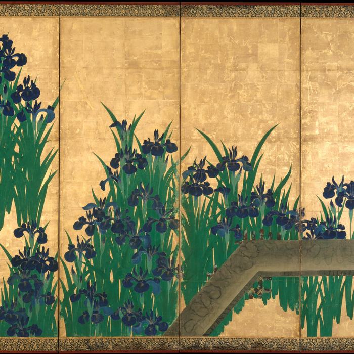 Irises at Yatsuhashi (Eight Bridges) by Ogata Kōrin