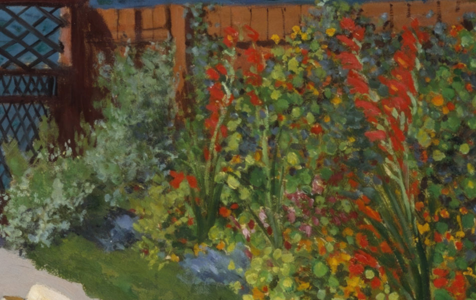 Flags and terrace detail in Garden at Sainte-Adresse painting by Claude Monet