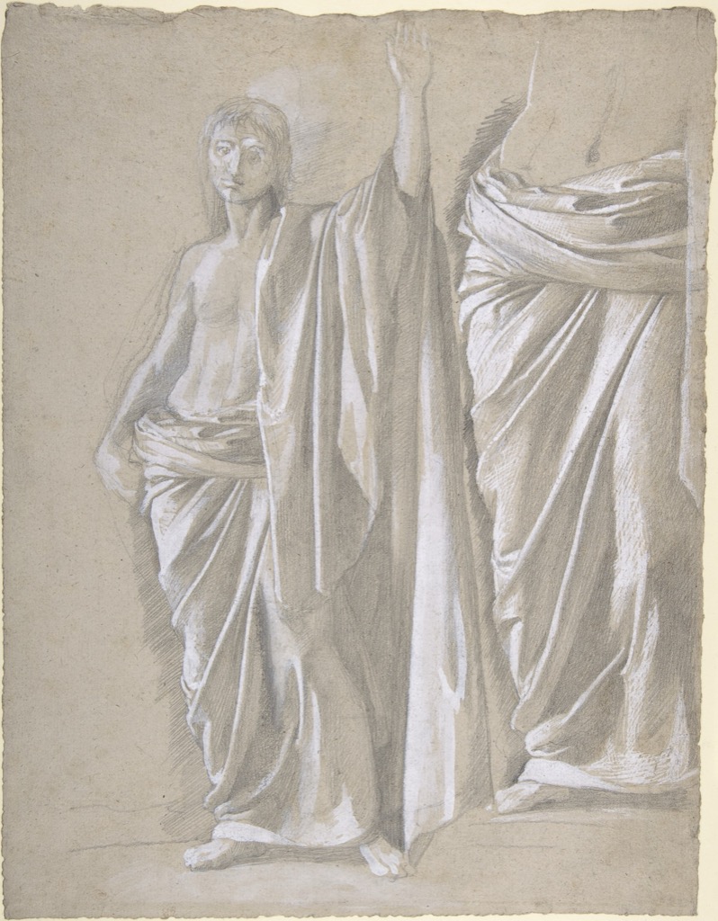 Edgar Degas, Study of a Draped Figure, a historical drawing in Graphite heightened with white gouache.