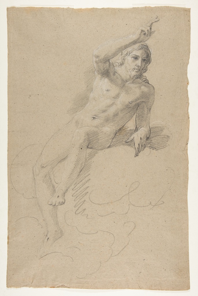 Giacomo Zoboli, Christ Blessing, a historical drawing in Black chalk, highlighted with white, on grayish brown paper (recto); faint black chalk study of the same figure and three studies for a left hand (verso).