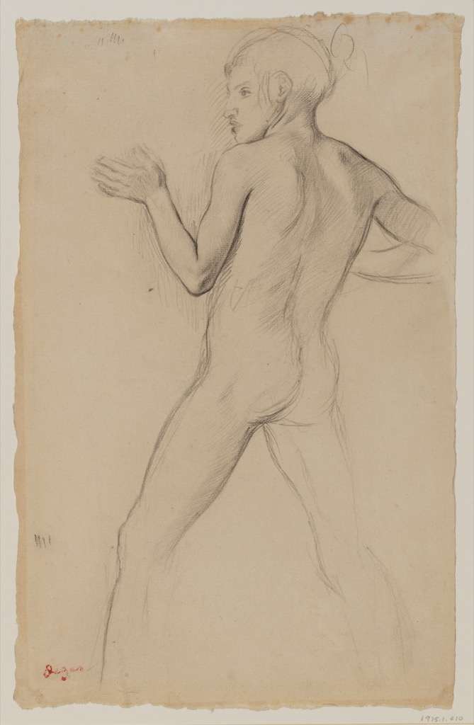 Edgar Degas, Youth in an Attitude of Defense, a historical drawing in Pencil on buff laid paper.