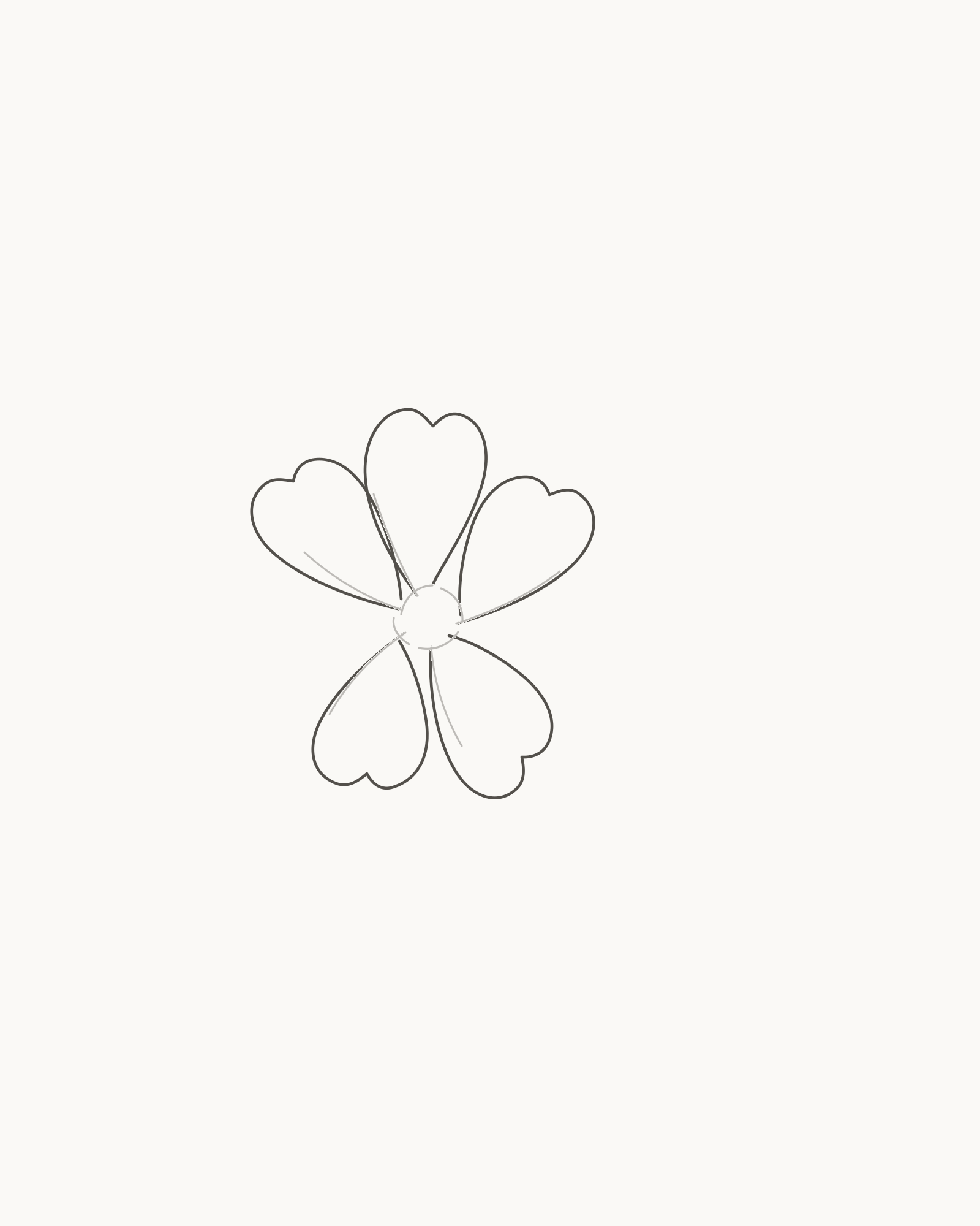 Stage 2 cherry blossom drawing adding five unequal shallow-notched petals around the first centre
