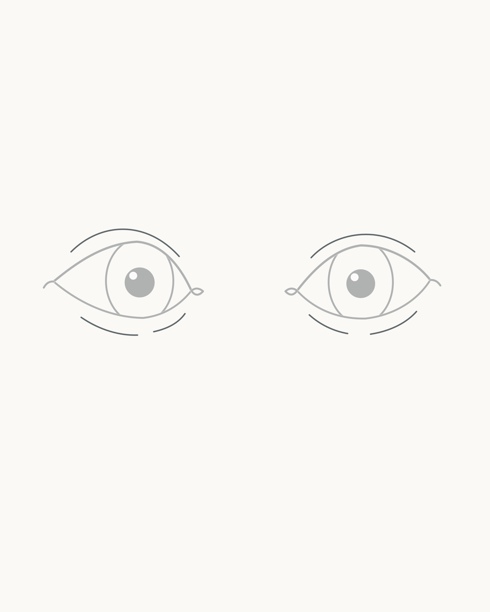Stage 6 eye-pair drawing adding two light upper creases and four short broken lower-rim lines