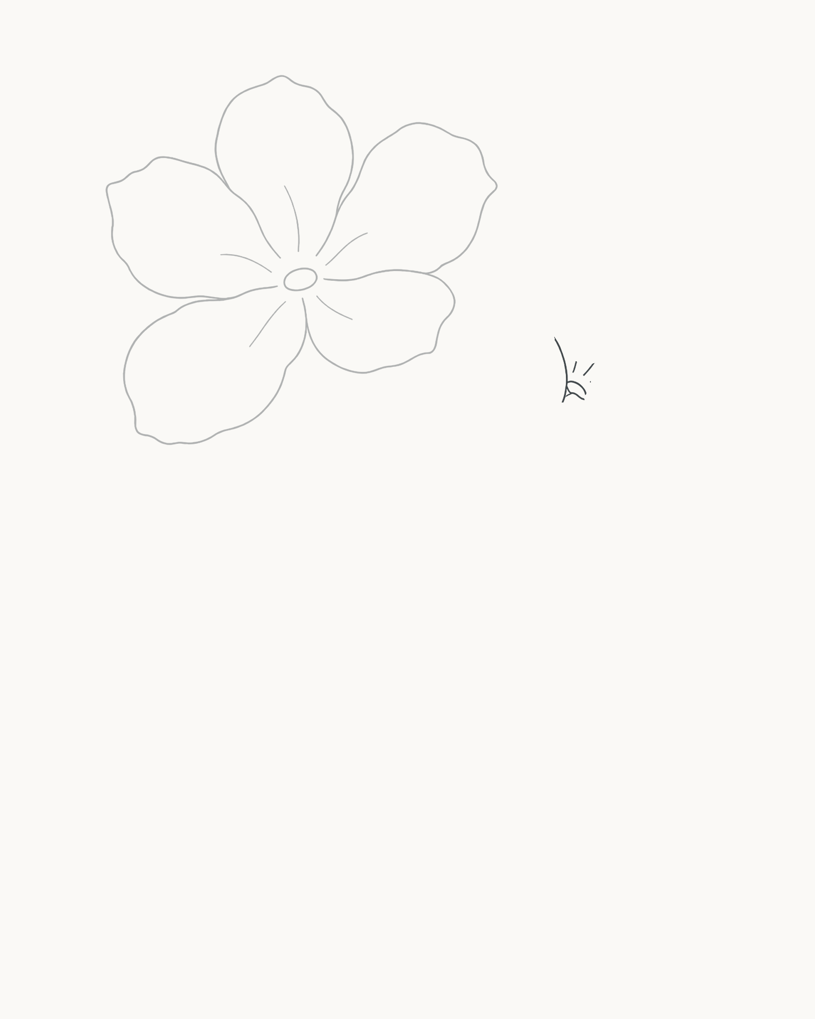Stage 4 flower sprig adding a small tilted side centre and four unequal directions beside the complete main bloom