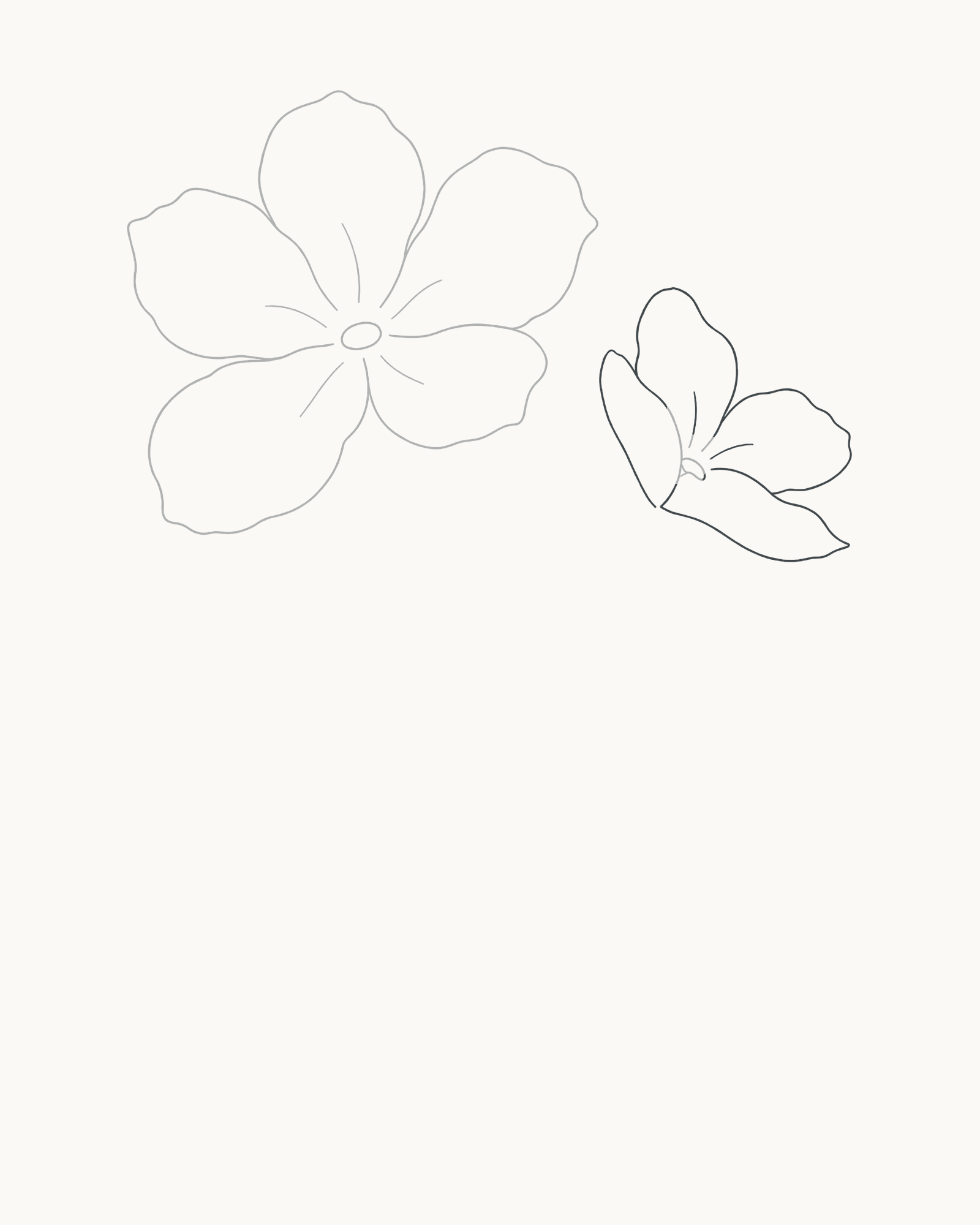 Stage 5 flower sprig adding four foreshortened petals around the smaller turned centre