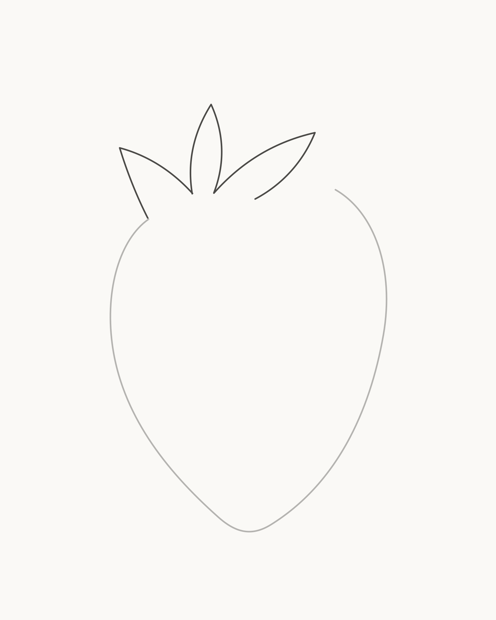 Stage 2 strawberry drawing adding three unequal rear sepals across the open fruit rim