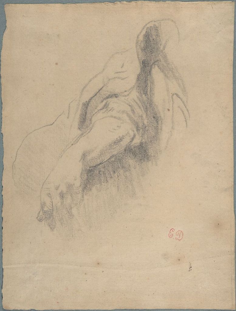 Eugène Delacroix, Study of a Left Arm and Hand, a historical drawing in Graphite on laid paper.
