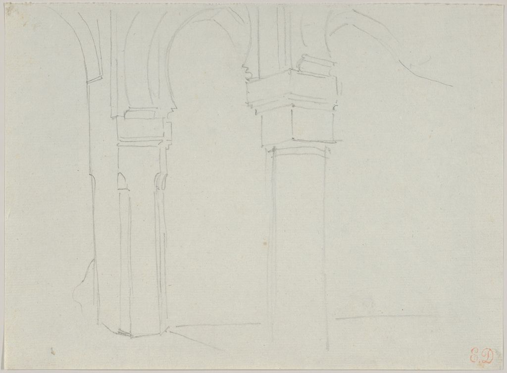 Eugène Delacroix, Study of a Moorish Arcade, Spain, a historical drawing in Graphite on laid paper.