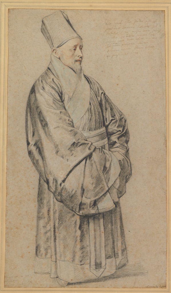 Rubens full-length portrait and costume study of Nicolas Trigault in a long Chinese robe.