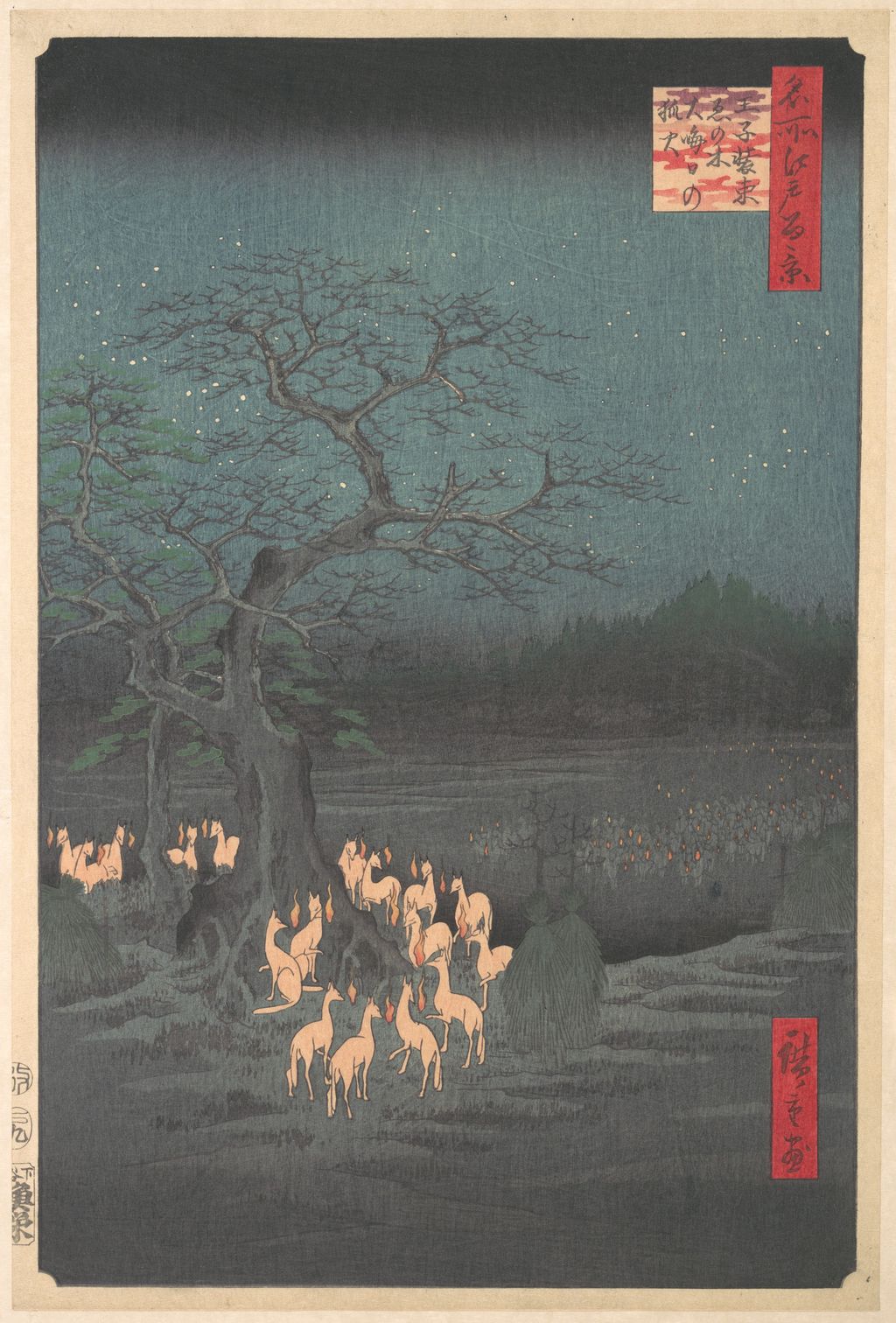Hiroshige, Foxfires at the Shōzoku Tree, Ōji, from One Hundred Famous Views of Edo