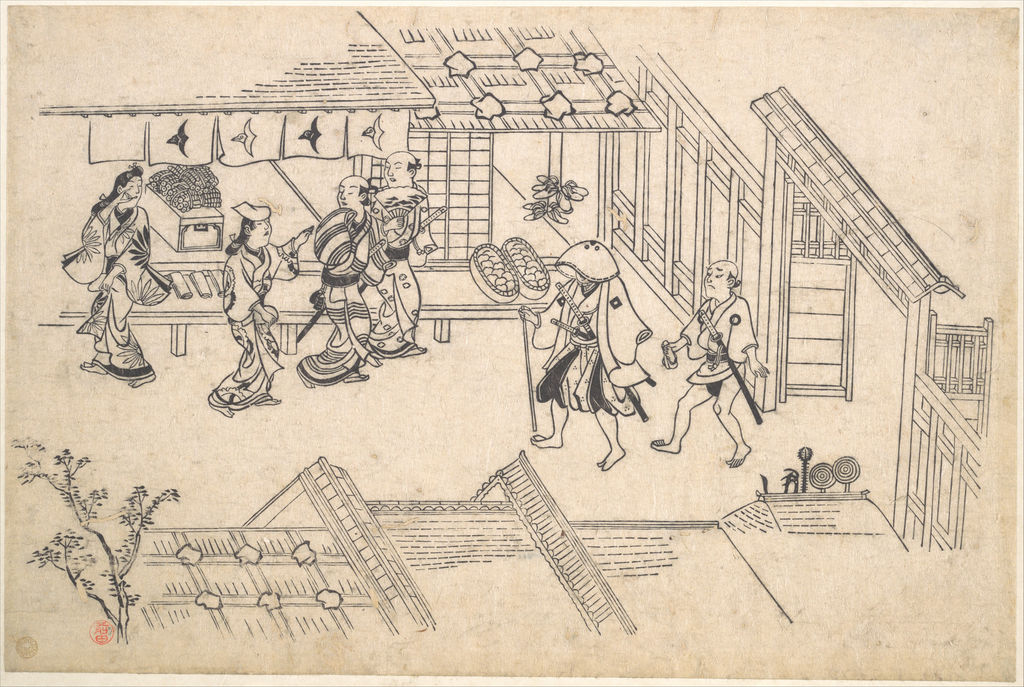 Hishikawa Moronobu, Entrance to Ageya-machi, The Met JP808