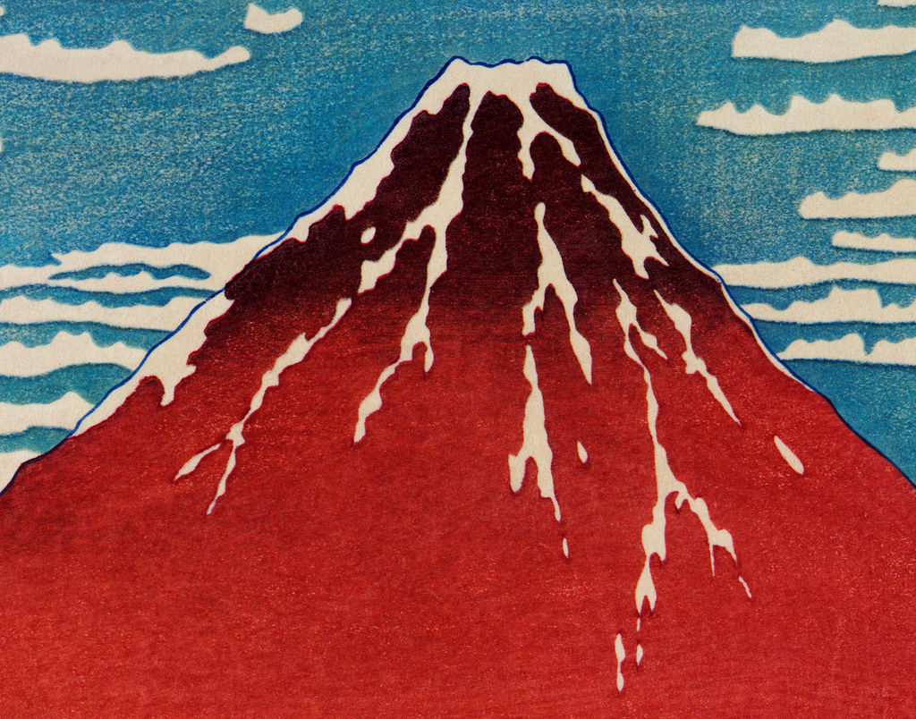 赤富士の細部3:山頂と雪
