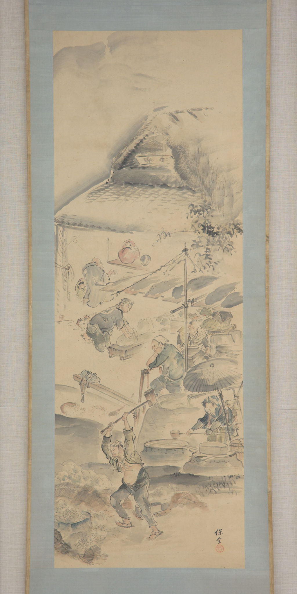永樂保全《陶器製作図》、十九世紀前半。陶工を描いた掛幅。メトロポリタン美術館 18.77.5。