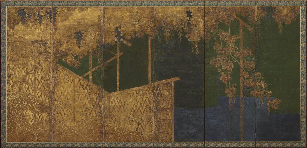 《竹棚葡萄図屏風》、狩野永徳作、Smithsonian National Museum of Asian Art、F1904.353