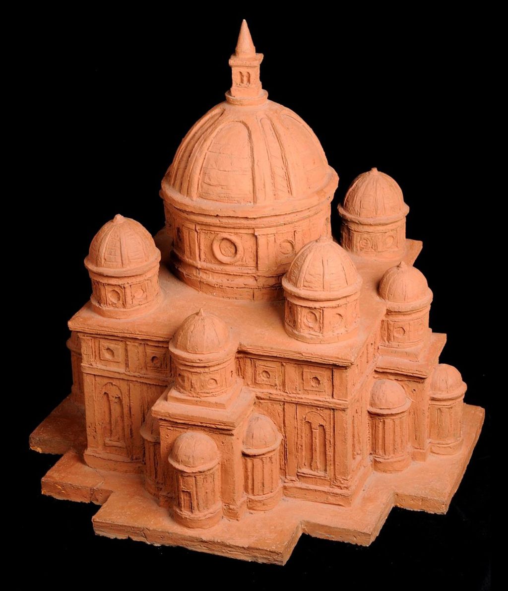 Modern museum model interpreting a central-plan church study.
