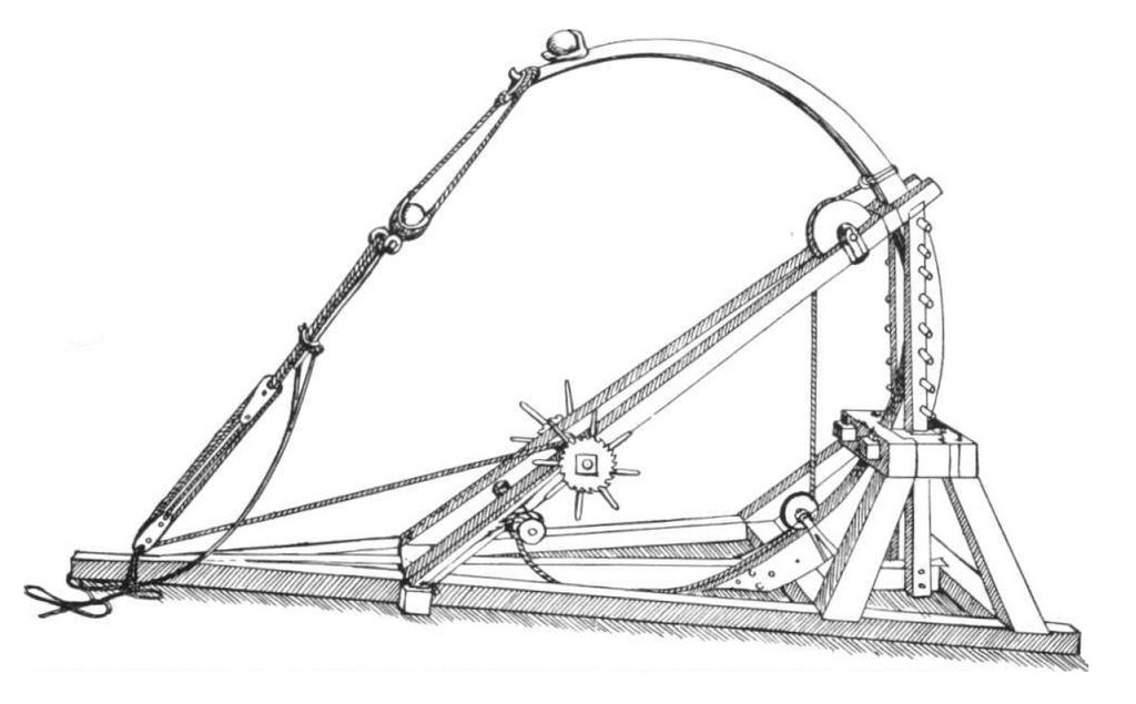 Double sling-and-cup catapult attributed to Leonardo.