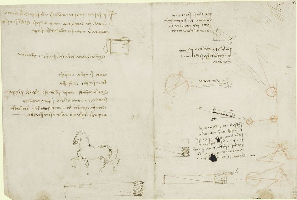 Diagrams and notes on mechanics, a horse and a screw.