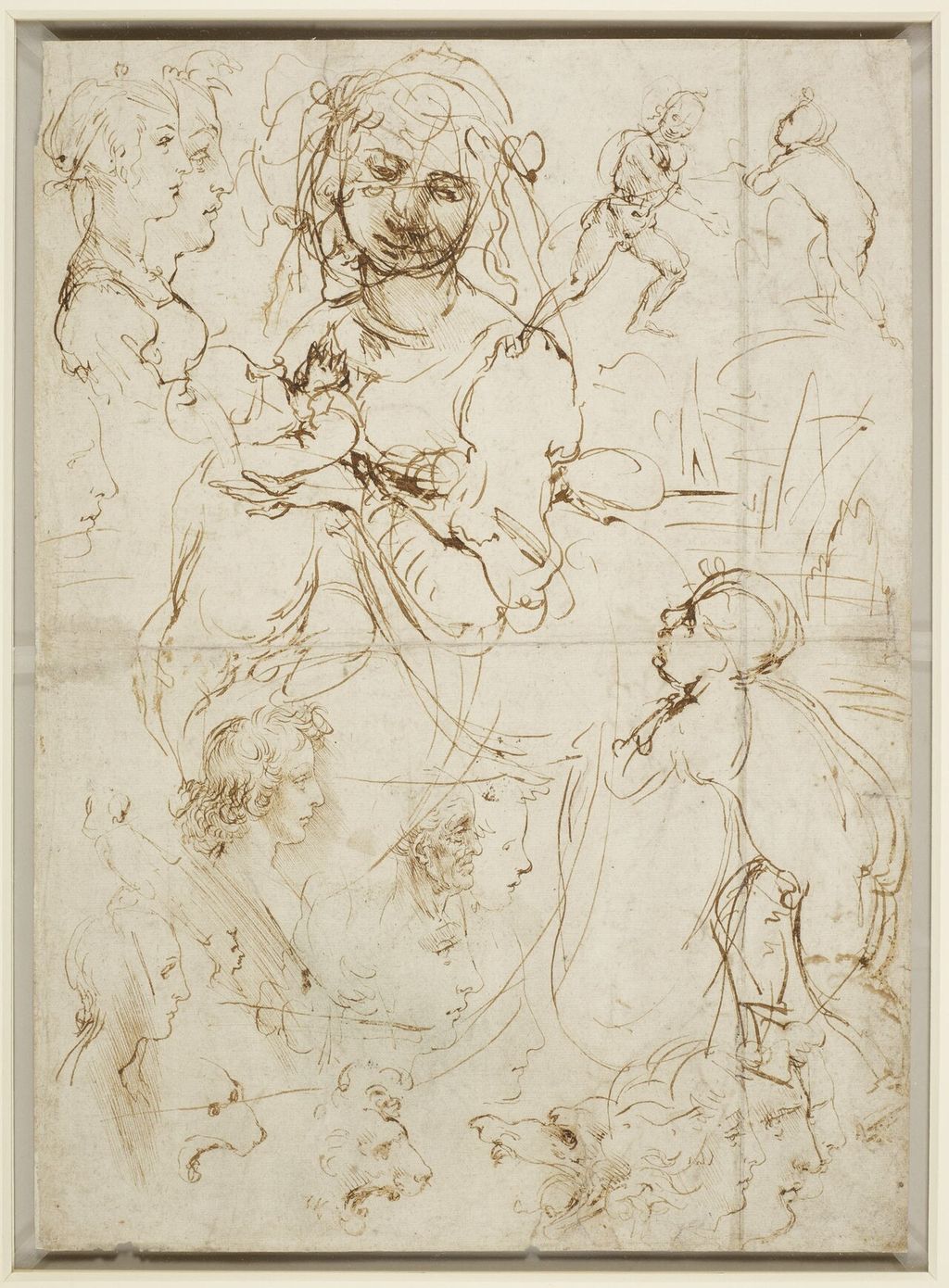 Madonna and Child studies with heads in profile.