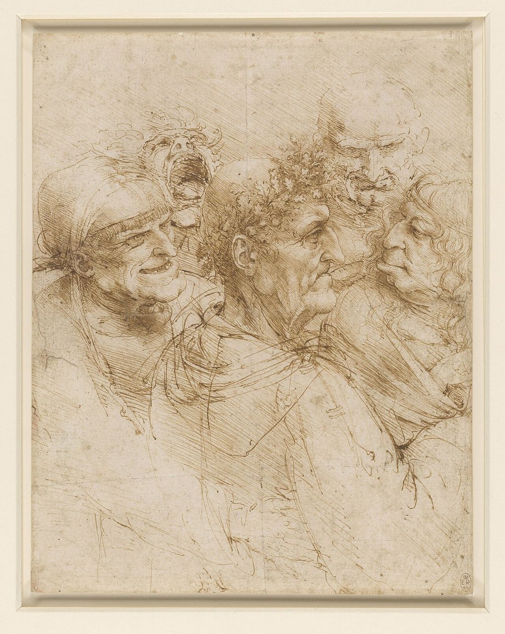 A man surrounded by figures in a satirical scene.