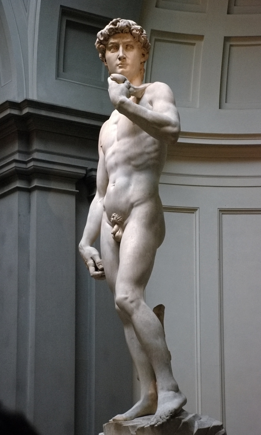 Michelangelo's David in the Galleria dell'Accademia, seen from the front-left