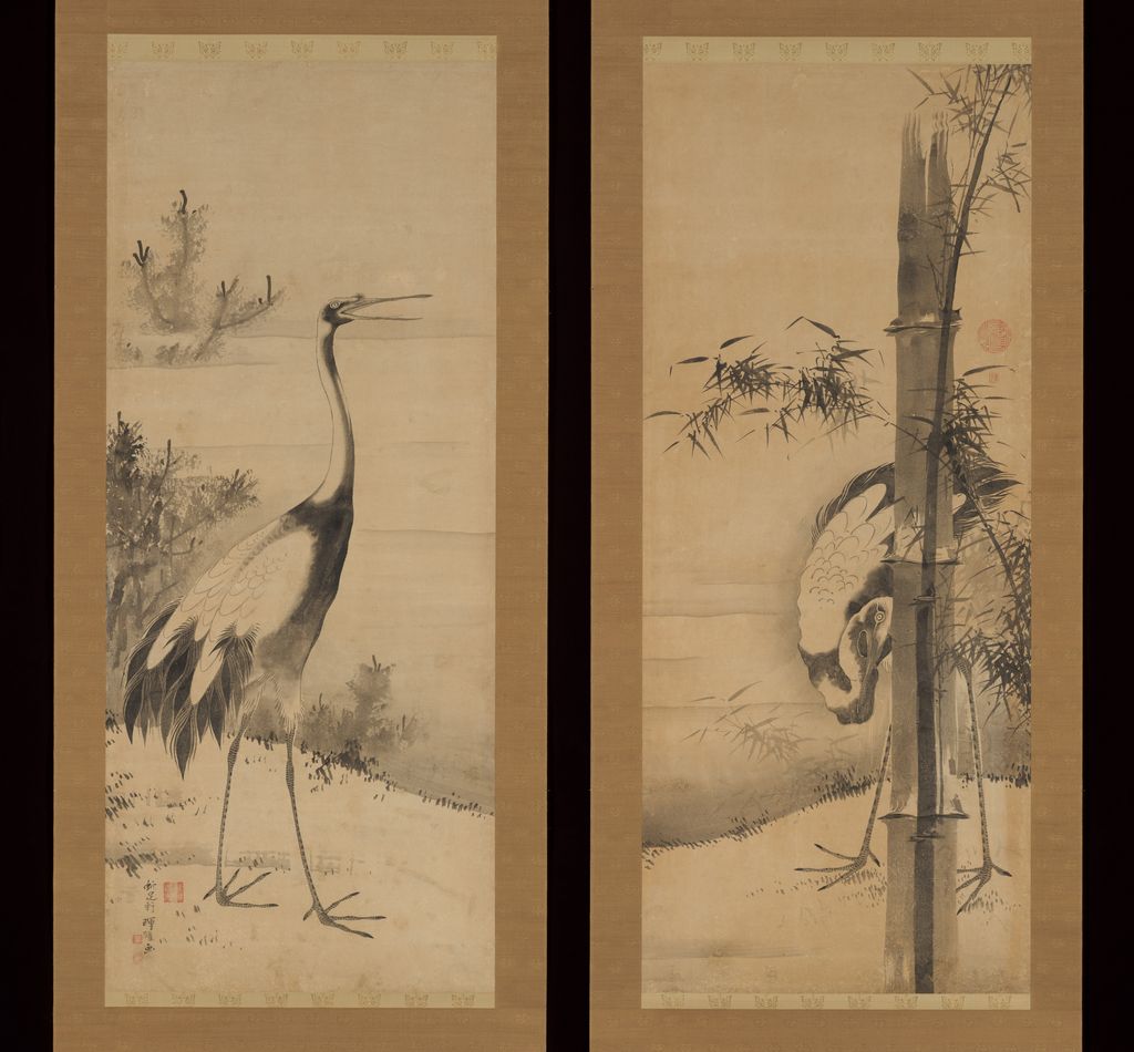 Soga Shōhaku, Cranes, pair of hanging scrolls, Metropolitan Museum of Art