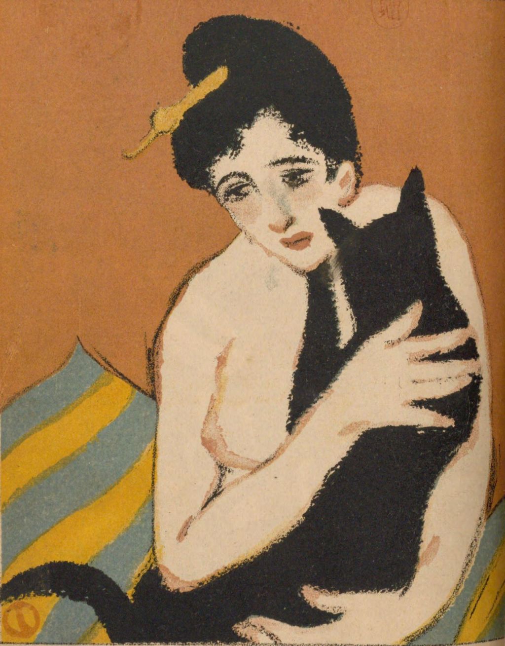 竹久夢二、女性と黒猫の雑誌表紙、一九二一年