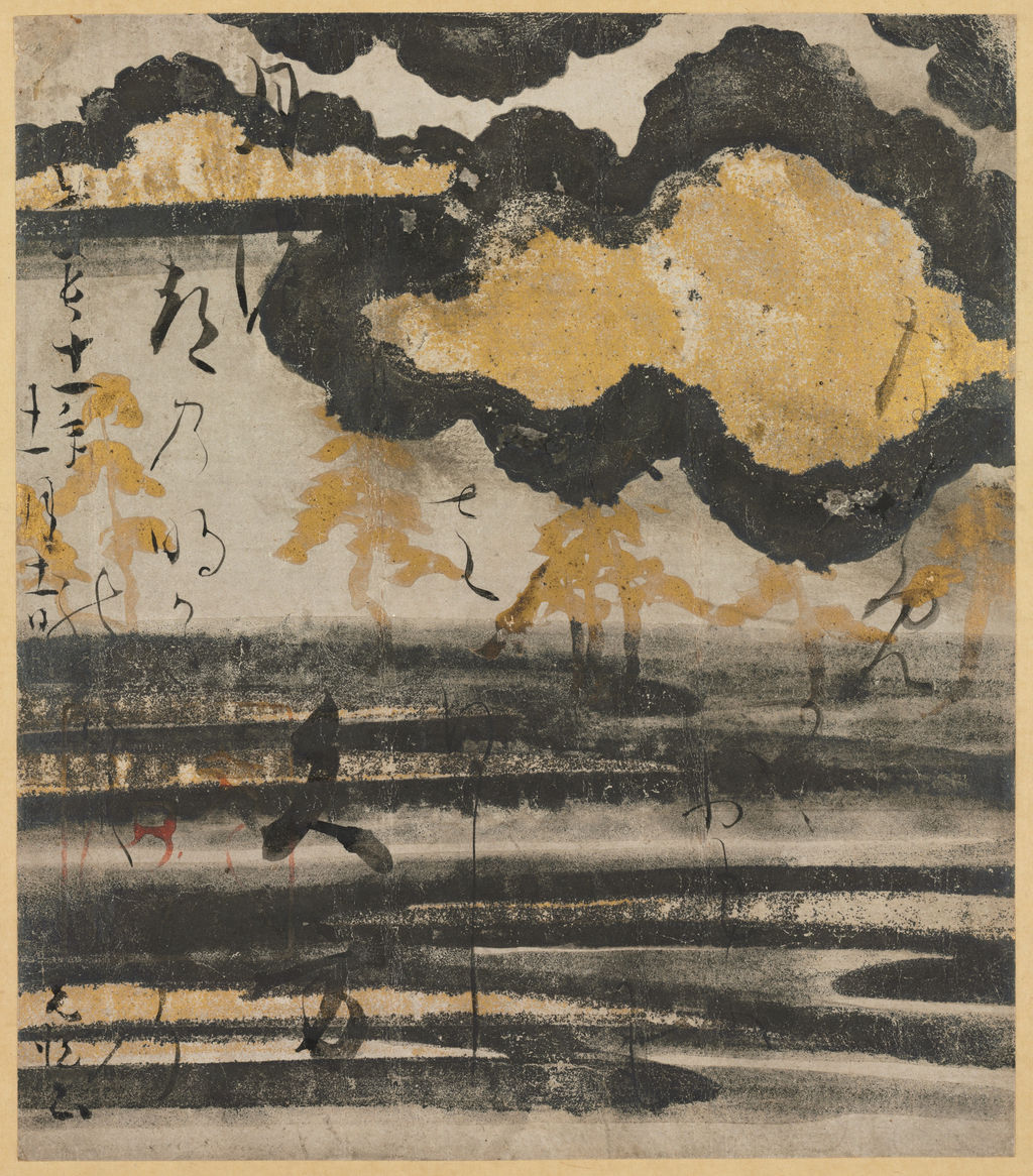 俵屋宗達作 《浜辺の松下絵色紙》