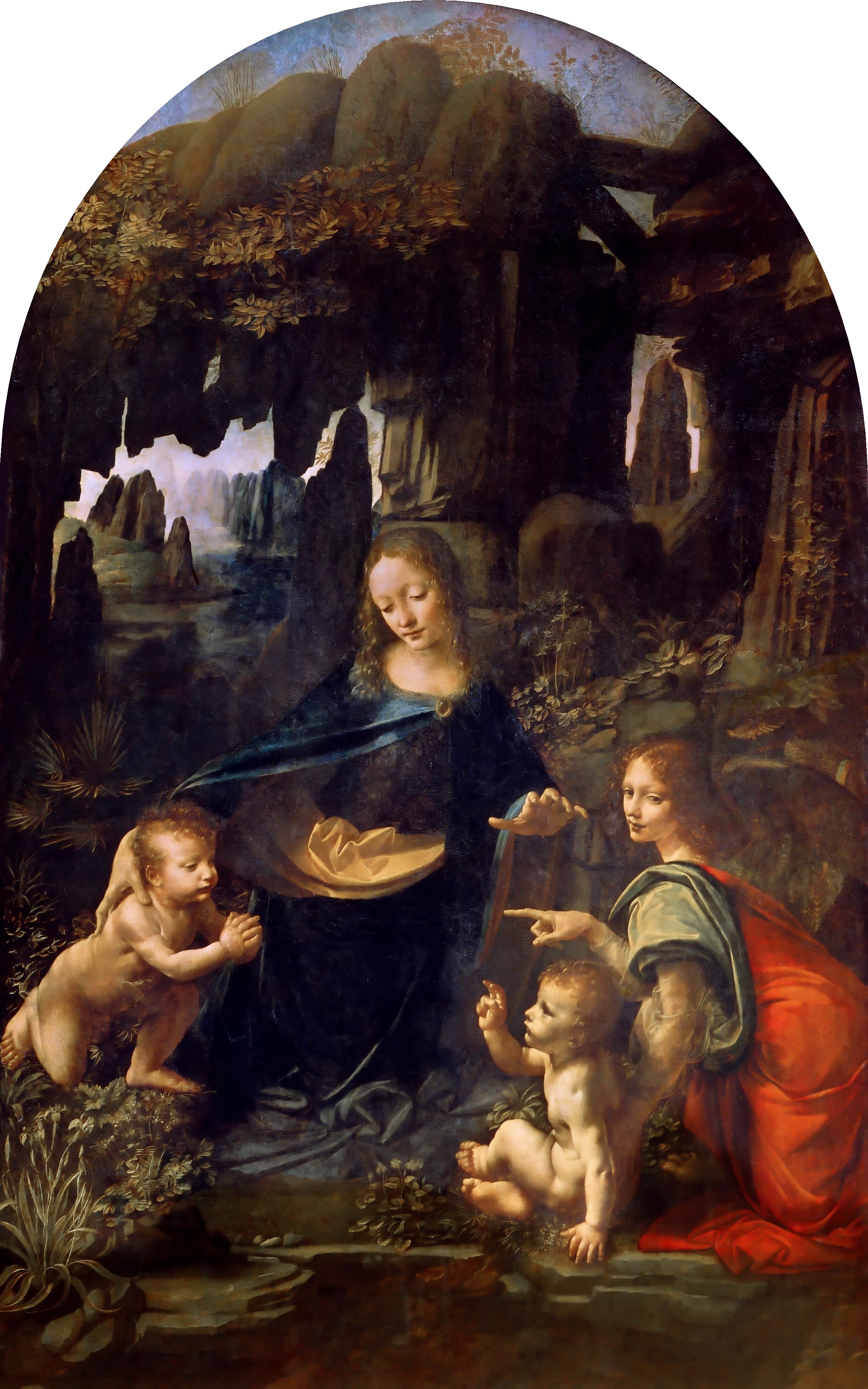 Leonardo's Virgin of the Rocks gathers four figures in a grotto through overlapping poses, gestures and glances.